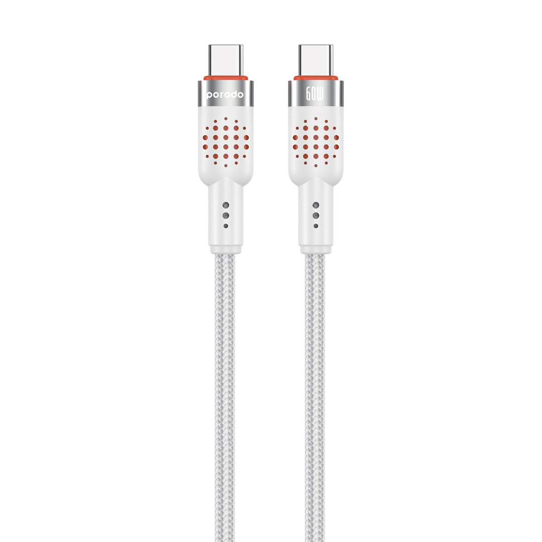 Kabloya USB-C ber bi USB-C ya ji Aluminiumê ya Porodo, 1.2m, Şarjkirina Bilez a 60W | Kabloya Aluminiumê ya Porodo. Kabloya ji Aluminiumê ya ji Aluminiumê ya bi Alloy ve hatî çêkirin, 1.2m