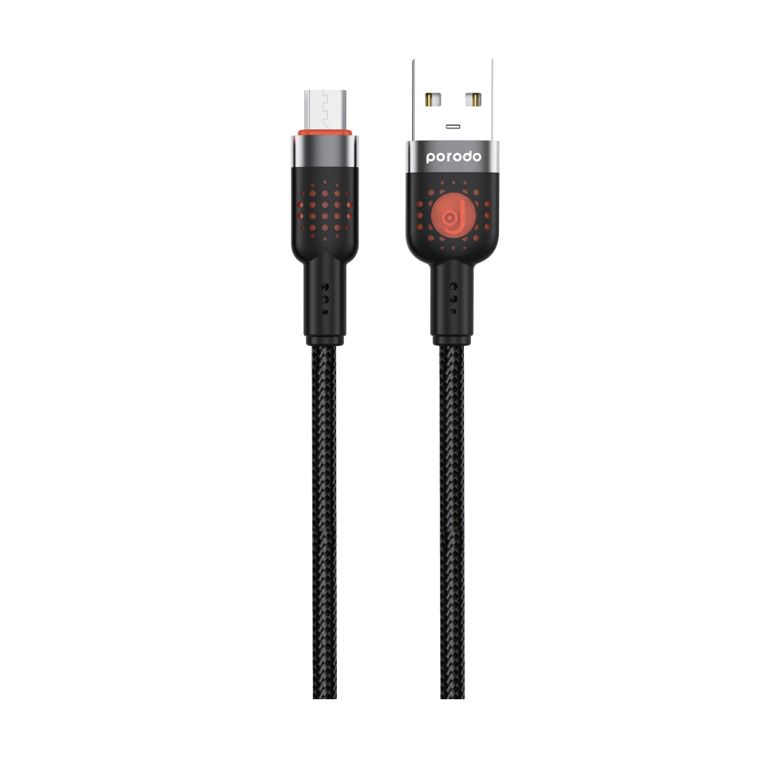 كيبل بورودو من يو اس بي اي الى مايكرو يو اس بي بطول 1.2 متر, يدعم شحن سريع | Porodo Aluminum Alloy Braided USB-A to Micro USB Cable 1.2M – Fast Charging & Data Sync