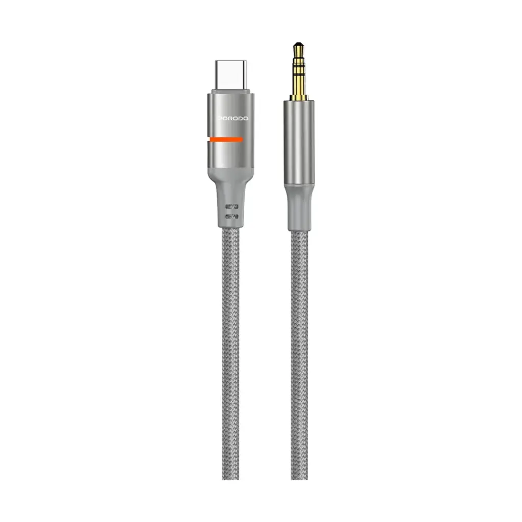 كيبل بورودو صوتي يو اس بي سي الى 3.5mm مضفر بطول 1.2 متر - رمادي | Porodo USB2.0 Type-C to 3.5mm Braided Audio Cable 1.2M – Grey