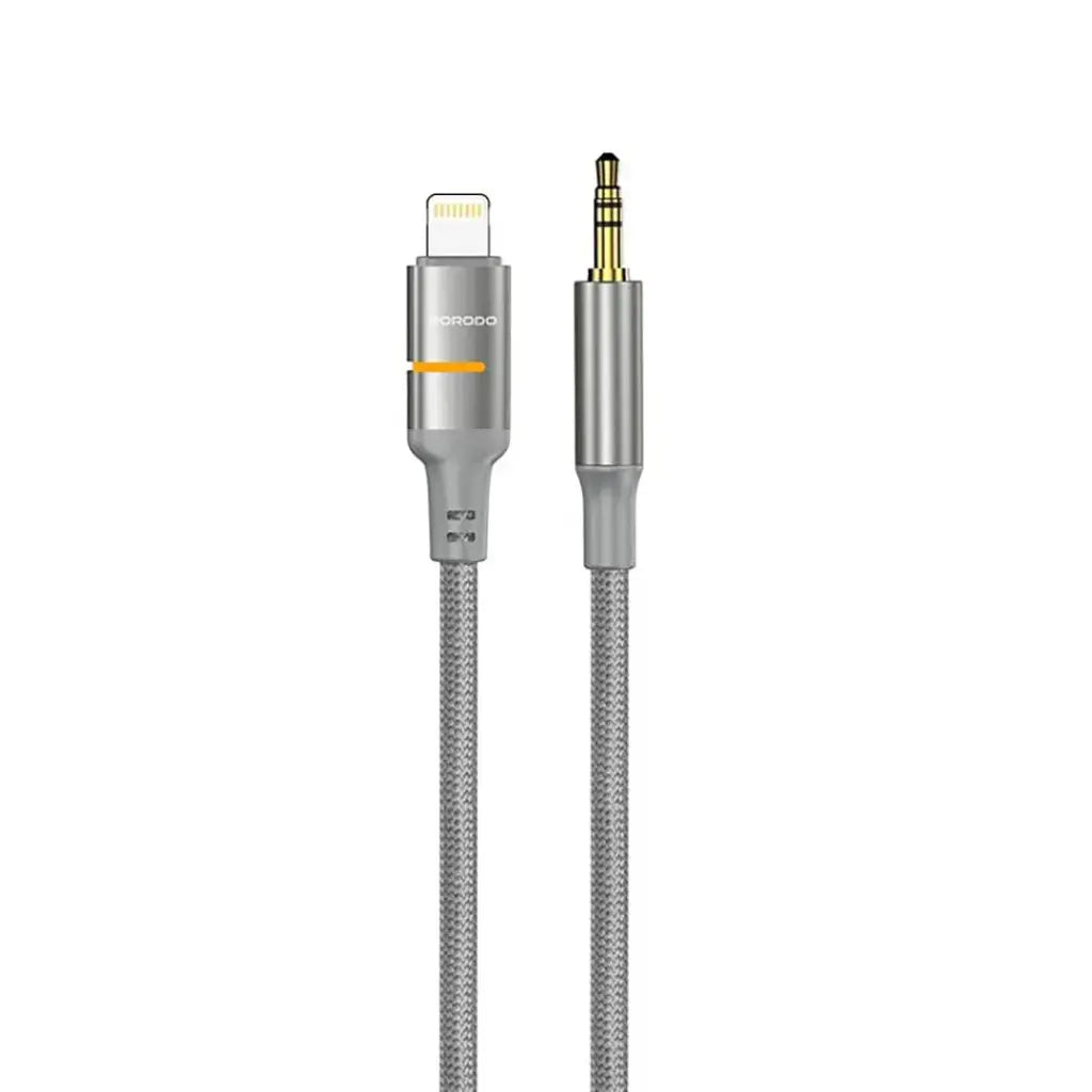 كيبل بورودو لايتننغ الى 3.5mm مضفر بطول 1.2 متر - رمادي | Porodo USB2.0 Lightning to 3.5mm Braided Audio Cable 1.2M – Grey
