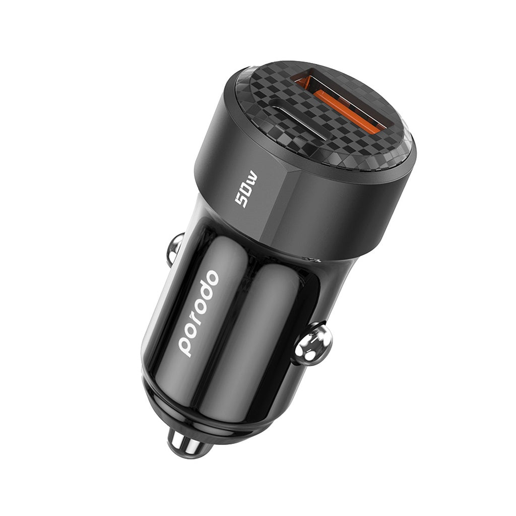 بورودو شاحن سيارة بمنفذي يو اس بي سي بقدرة 20 واط ويو اس بي اي بقدرة شحن 30 واط | Porodo 50W Dual Port Car Charger PD 20W QC 30W.