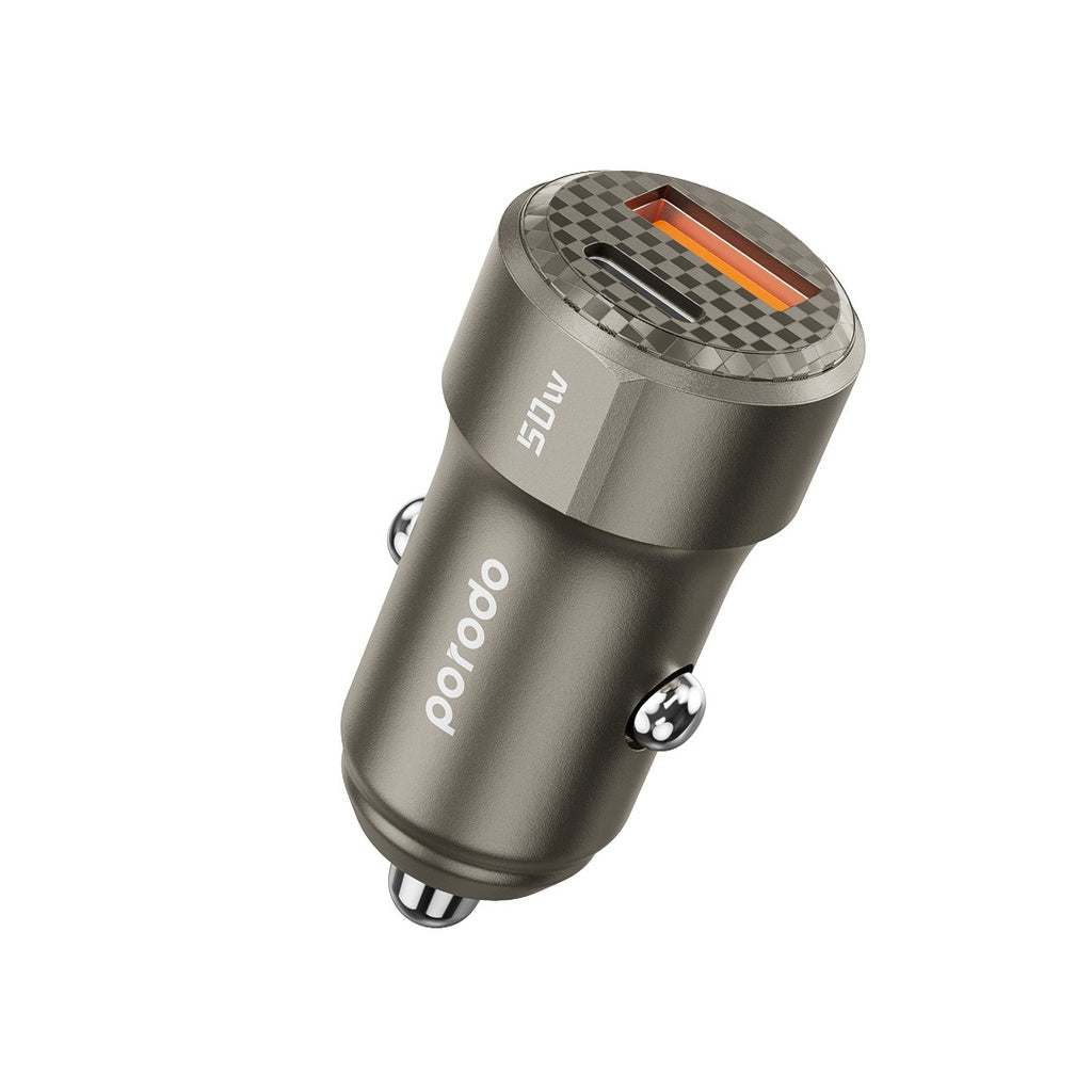 بورودو شاحن سيارة بمنفذي يو اس بي سي بقدرة 20 واط ويو اس بي اي بقدرة شحن 30 واط | Porodo 50W Dual Port Car Charger PD 20W QC 30W.