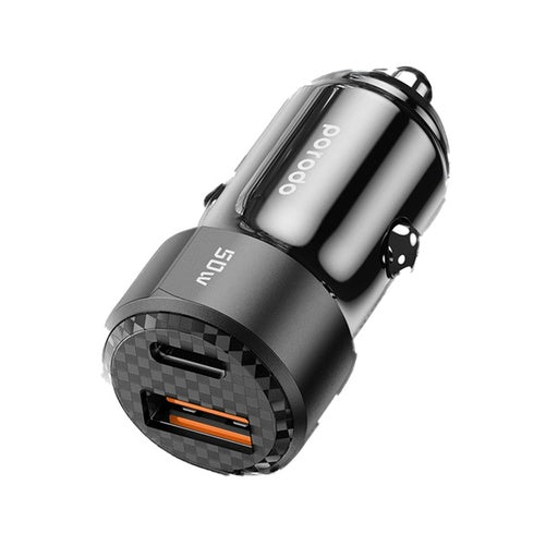 شاحن سيارة ثنائي المنفذ بقدرة 50 واط مع كيبل يو اس بي سي الى يو اس بي سي - اسود | Porodo 50W Dual Port Car Charger PD 20W QC 30W with C to C Cable – Black