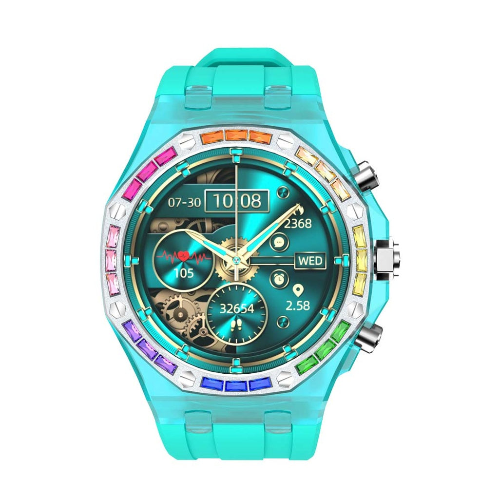 ساعة ذكية بشاشة شفافة من بورودو كريستالو مع سوار اضافي ازرق - ازرق | Porodo Cristallo AP Smart Watch Transparent Dial w/ Extra Blue Silicone Band - Blue