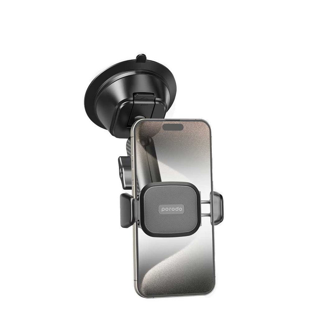 حامل هاتف بورودو مع قاعدة تثبيت قوية - اسود | Porodo Cradle Suction Cup Non-Gel Pad Phone Mount - Black