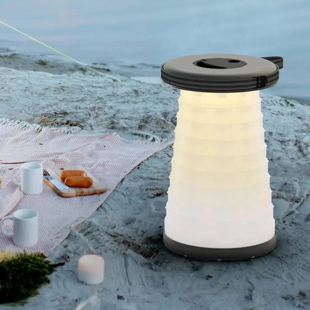 كرسي تخييم تلسكوبي بضوء LED ابيض / اصفر من بورودو | Porodo Camping Telescopic LED Stool (White/Yellow Light)