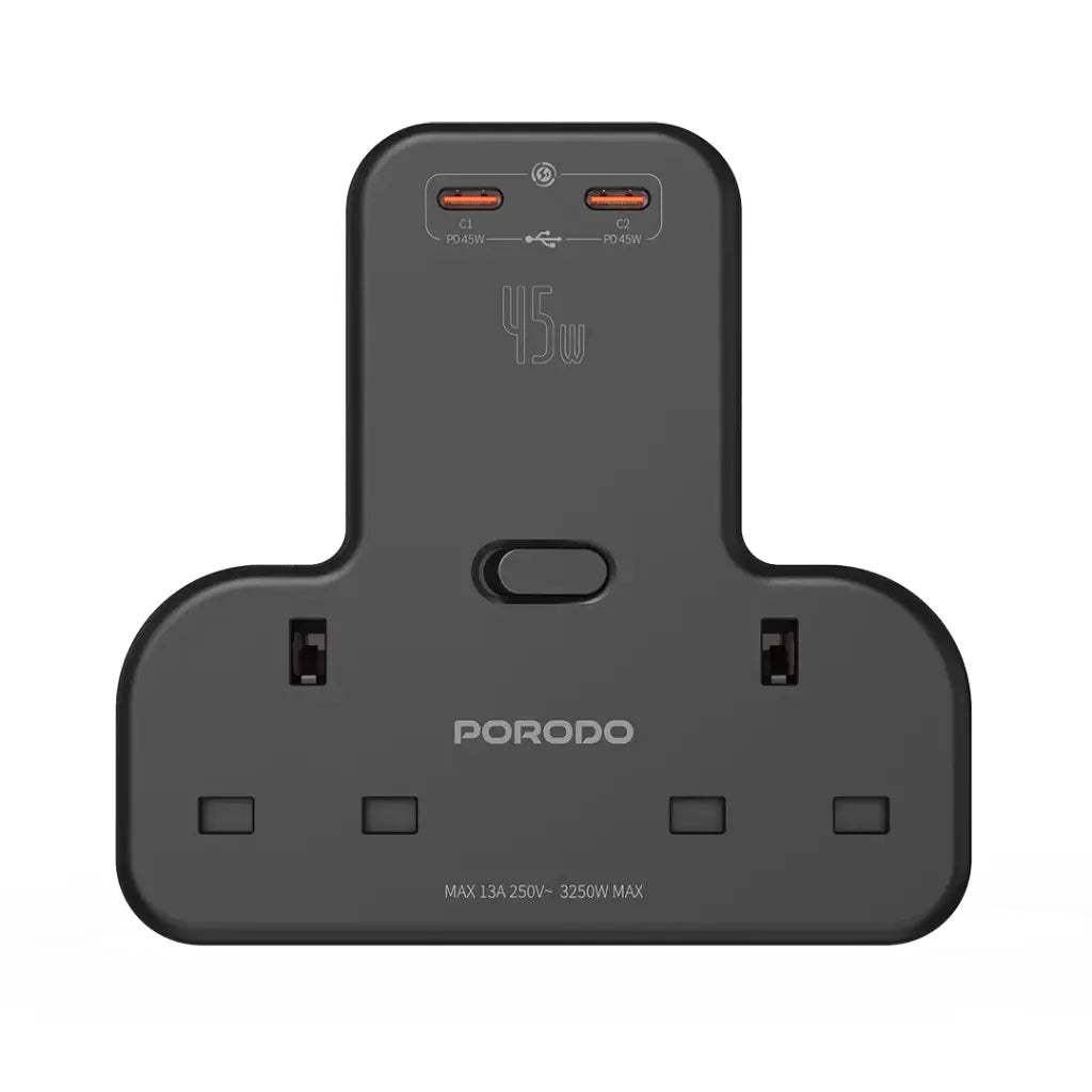 بورودو مقبس حائط متعدد المنافذ مع دعم للشحن السريع بقدرة 45 واط - اسود | Porodo Multi-Port Wall Socket With PD Fast charging 45W – Black