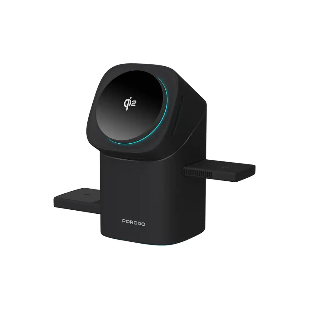 بورودو شاحن لاسلكي 3 في 1 مع دوران تلقائي - اسود | Porodo 3-in-1 Auto Rotation Wireless Charger - Black