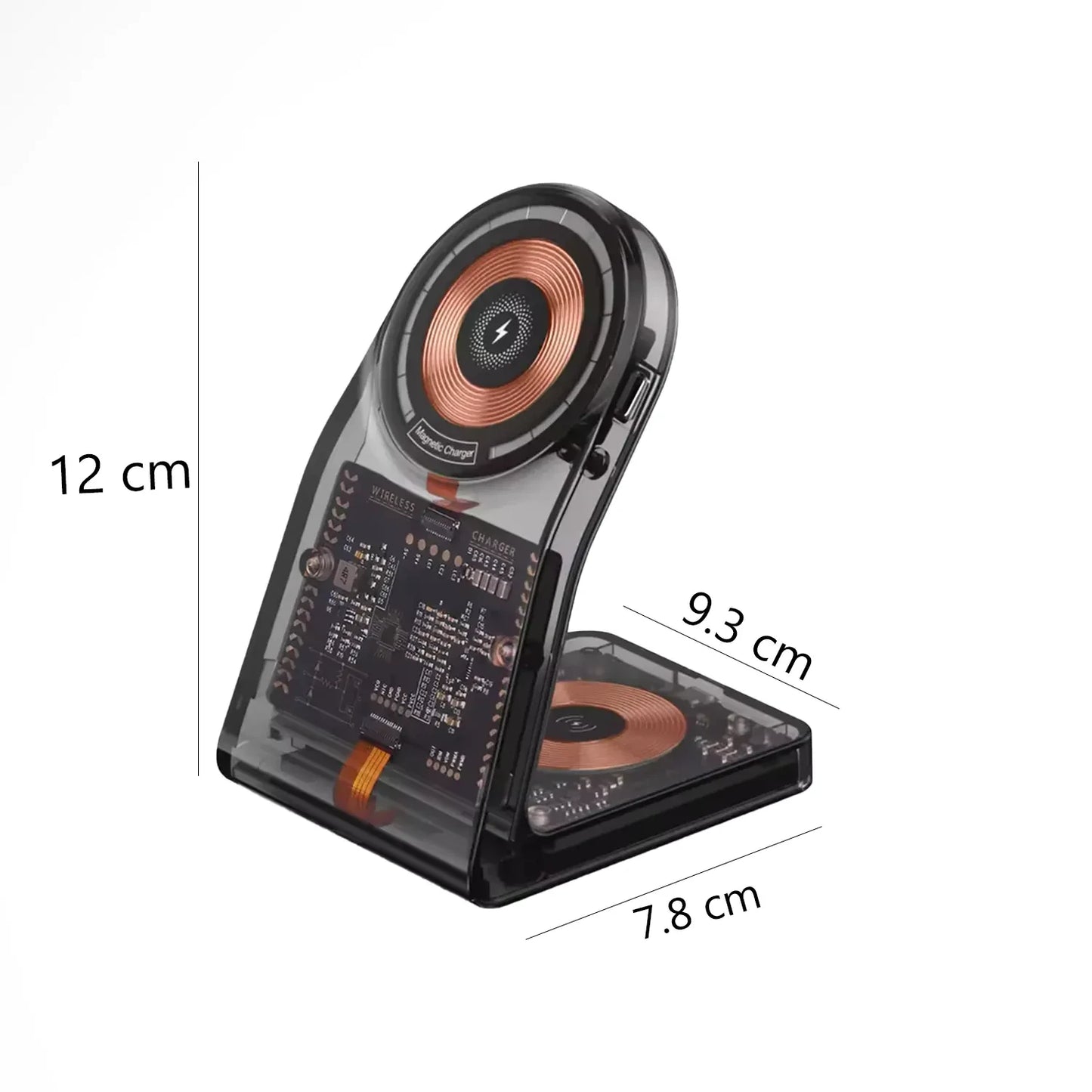 بورودو شاحن لاسلكي مغناطيسي متعدد الوظائف بقدرة شحن لاسلكي 15 واط - اسود | Porodo 15W All-in-One Transparent Glass Lenses Multifunctional Magnetic Wireless Charging Stand - Black