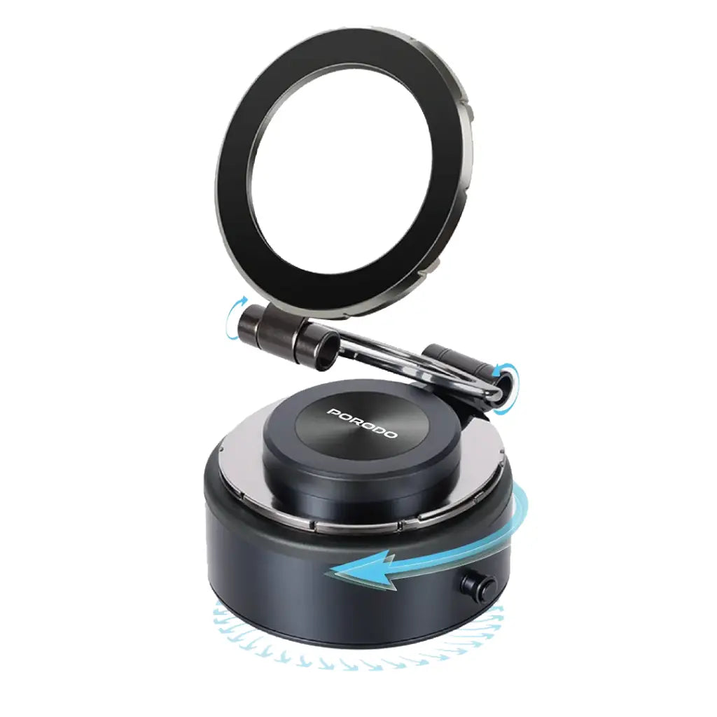 حامل هاتف ماج سيف كهربائي من بورودو, قابل للطي والدوران 360 درجة - اسود | Porodo Electric 360° Foldable MagSafe Holder - Black