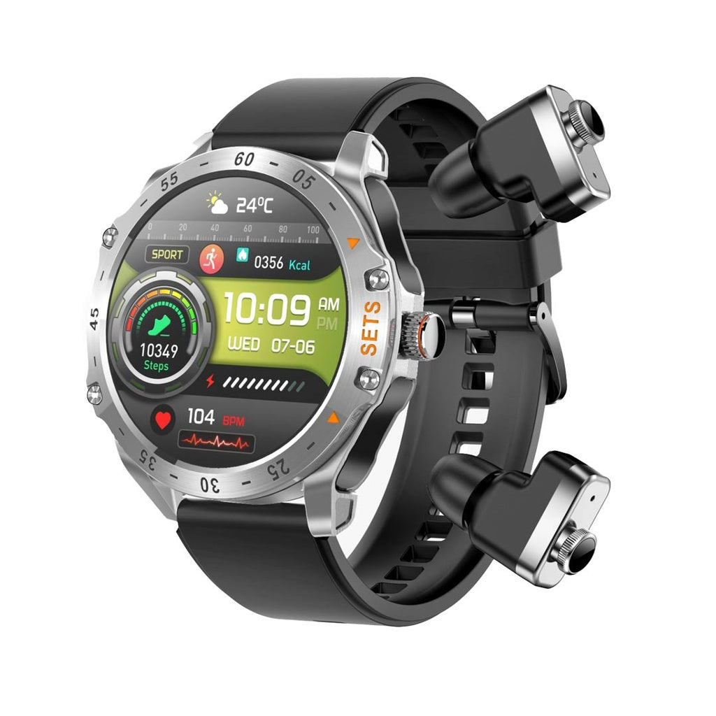 ساعة بورودو هايب الذكية مع سماعات اذن وسير جلد اضافي | Porodo Hype Smart Watch with Earbuds and Leather Band