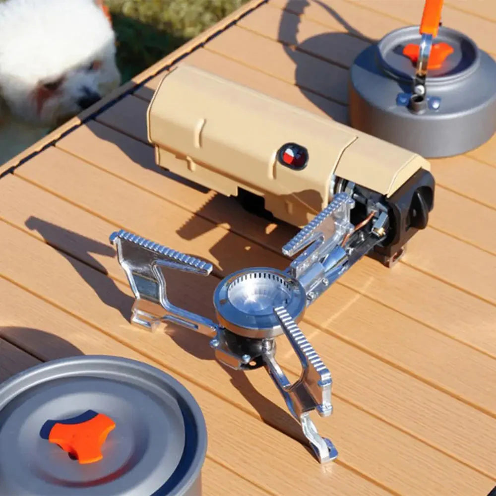 موقد غاز تخييم محمول صغير من بورودو لايف ستايل بقدرة 2600 واط - بني فاتح | Porodo Lifestyle Camping Mini Portable Single Burner Gas Stove 2600W - Light Brown