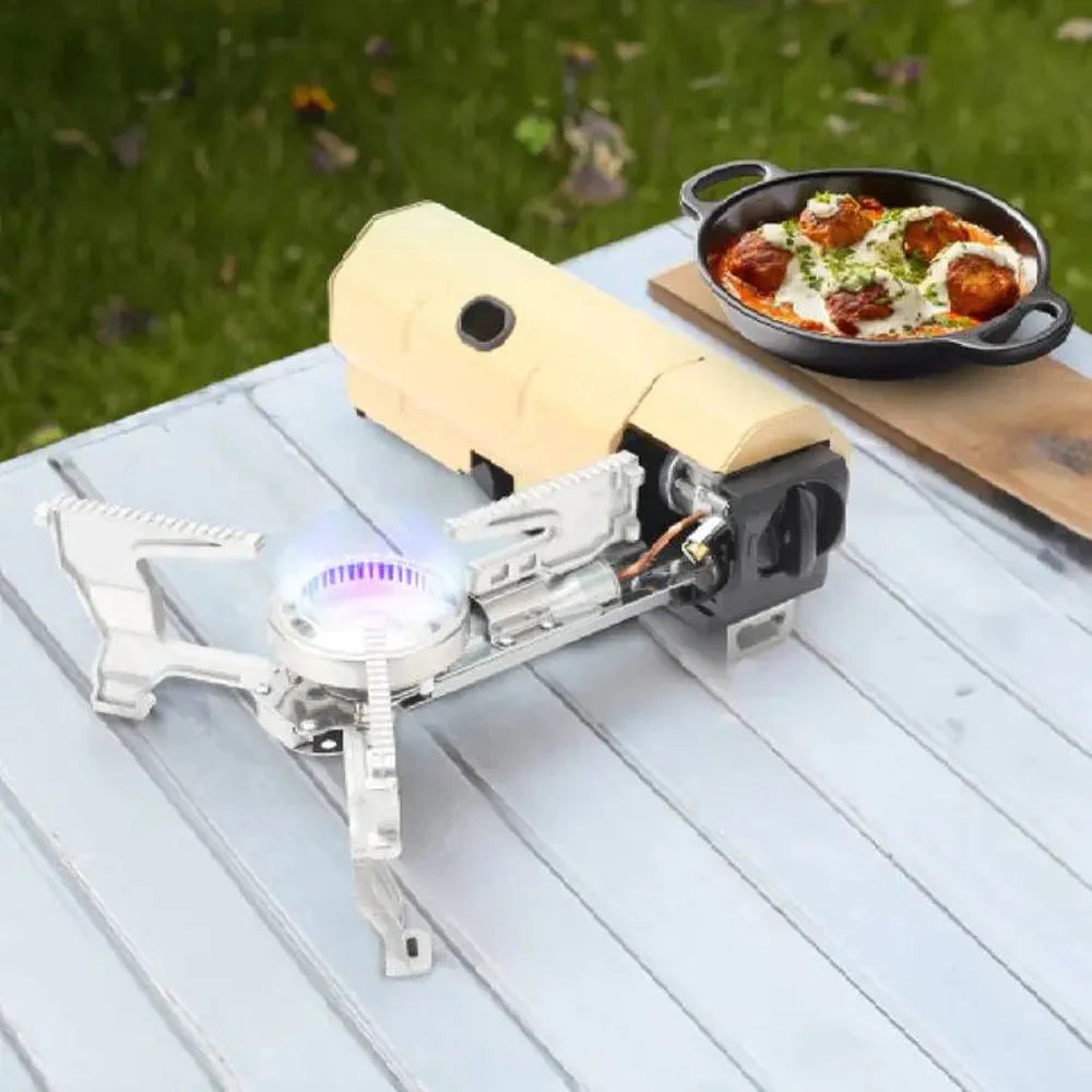 موقد غاز تخييم محمول صغير من بورودو لايف ستايل بقدرة 2600 واط - بني فاتح | Porodo Lifestyle Camping Mini Portable Single Burner Gas Stove 2600W - Light Brown