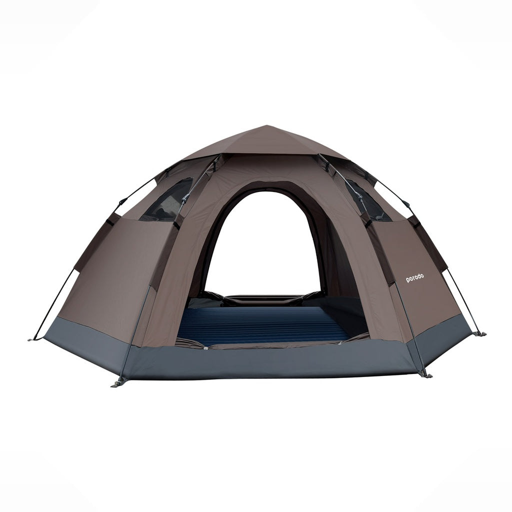 خيمة بفتح تلقائي للرحلات تسع حتى 9 اشخاص بمعيار عزل مائي 2000MM - بني فاتح | Porodo Lifestyle 4 Person Easy Pop Up Automatic Camping Tent 2000MM - Light Brown