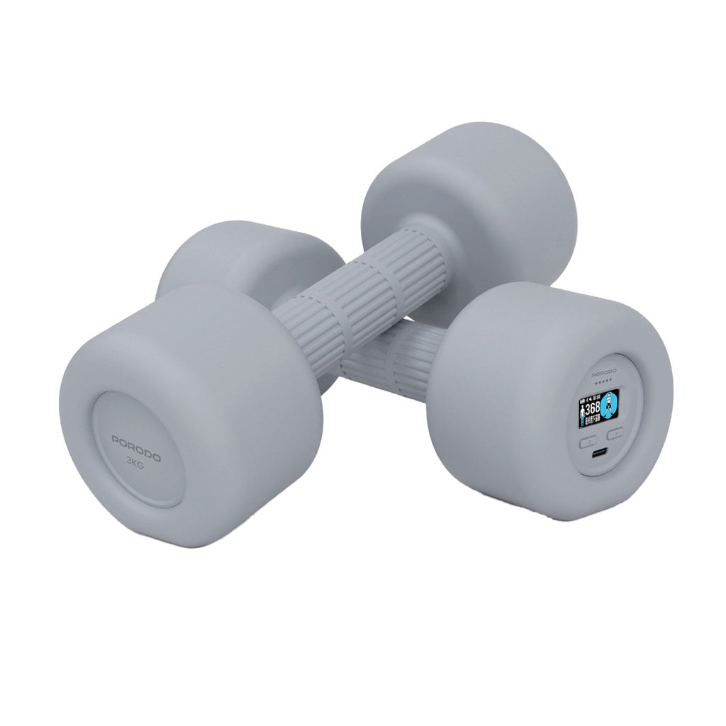 دمبل ذكي من بورودو لايف ستايل, عدد 2 بوزن 3 كجم - رمادي | Porodo Lifestyle Smart Dumbbell 2x3KG - Grey
