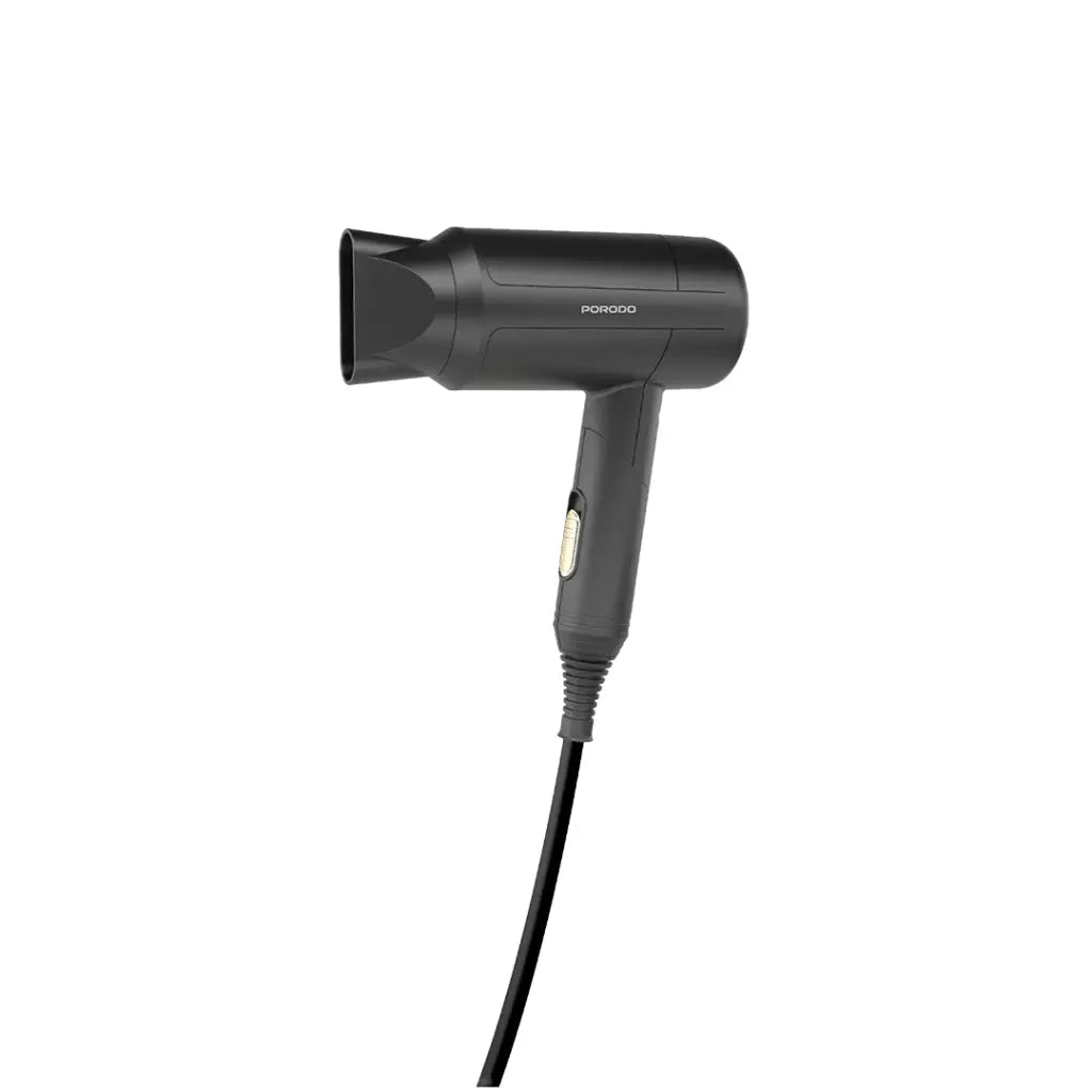 بورودو لايف ستايل مجفف شعر قابل للطي بقدرة 1200 واط وكيبل بطول 1.8 متر - اسود | Porodo Lifestyle 1200W Foldable Hair Dryer 1.8M Cable - Black.
