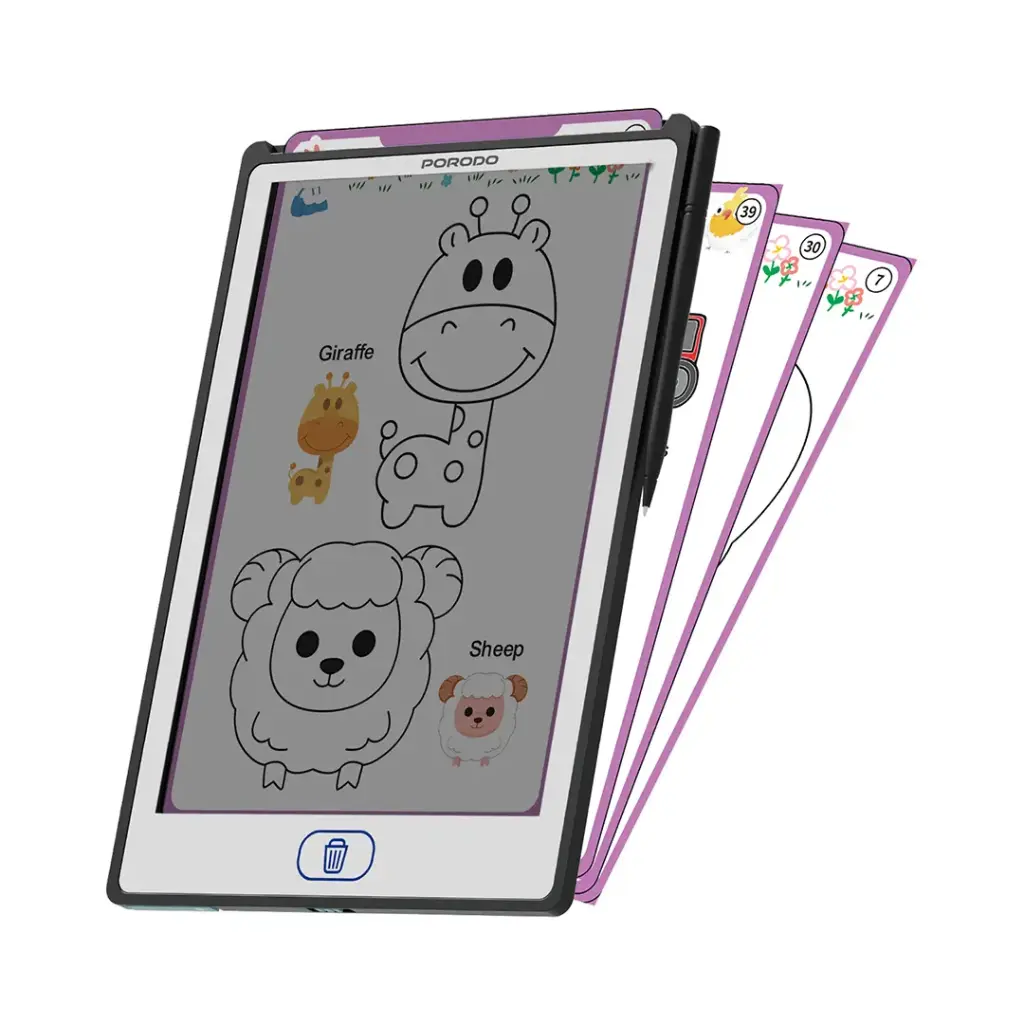 تابلت كتابة للاطفال بحجم 8.5 بوصة من بورودو, مع 20 بطاقة تتبع - اسود | Porodo Kids 8.5-Inch Tracing Book Tablet with 20pcs Cards – Black