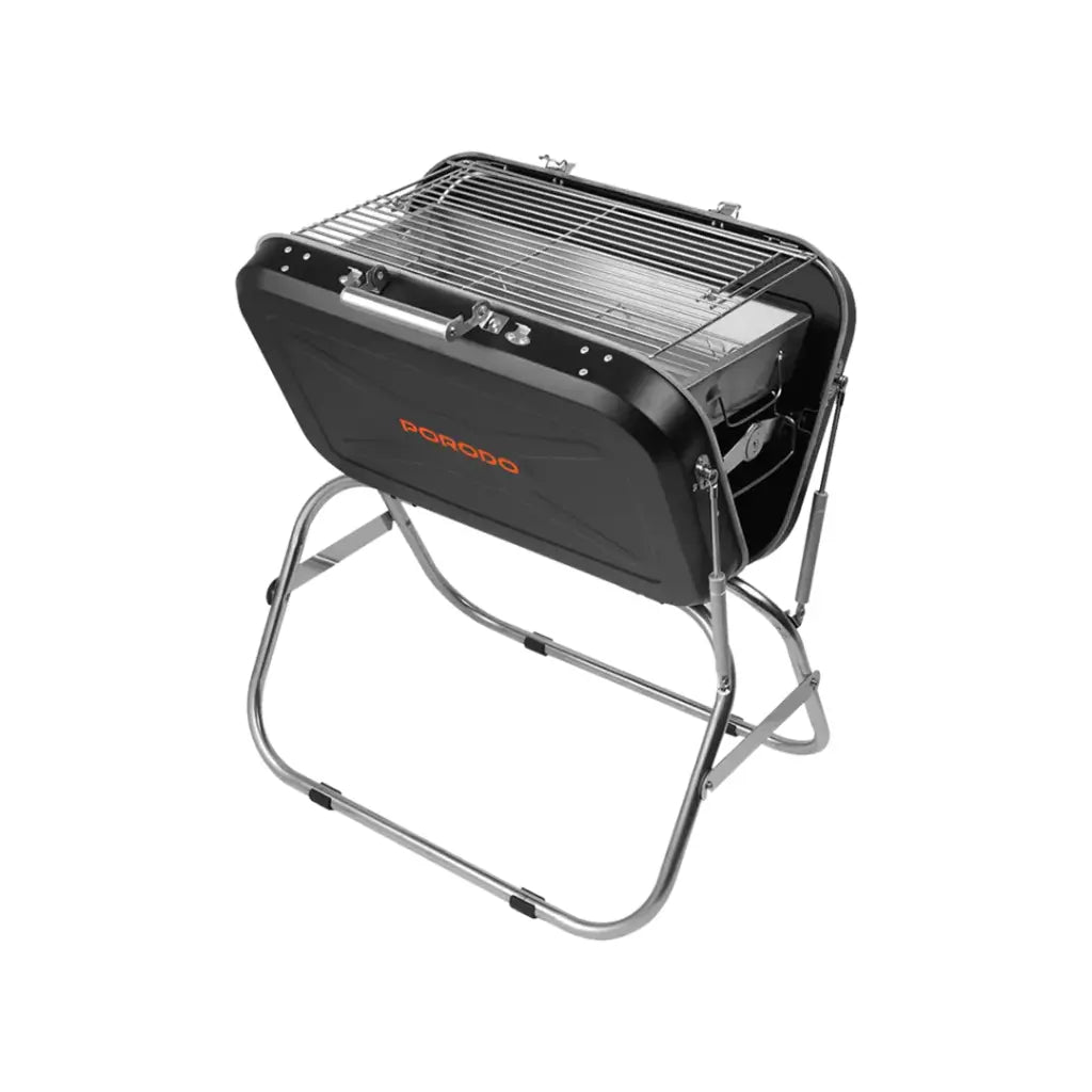 شواية بالفحم قابلة للطي مع مقبض وحامل ثلاثي من بورودو لايف ستايل - اسود | Porodo Lifestyle Foldable BBQ Grill Box with Handle and Tripod - Black