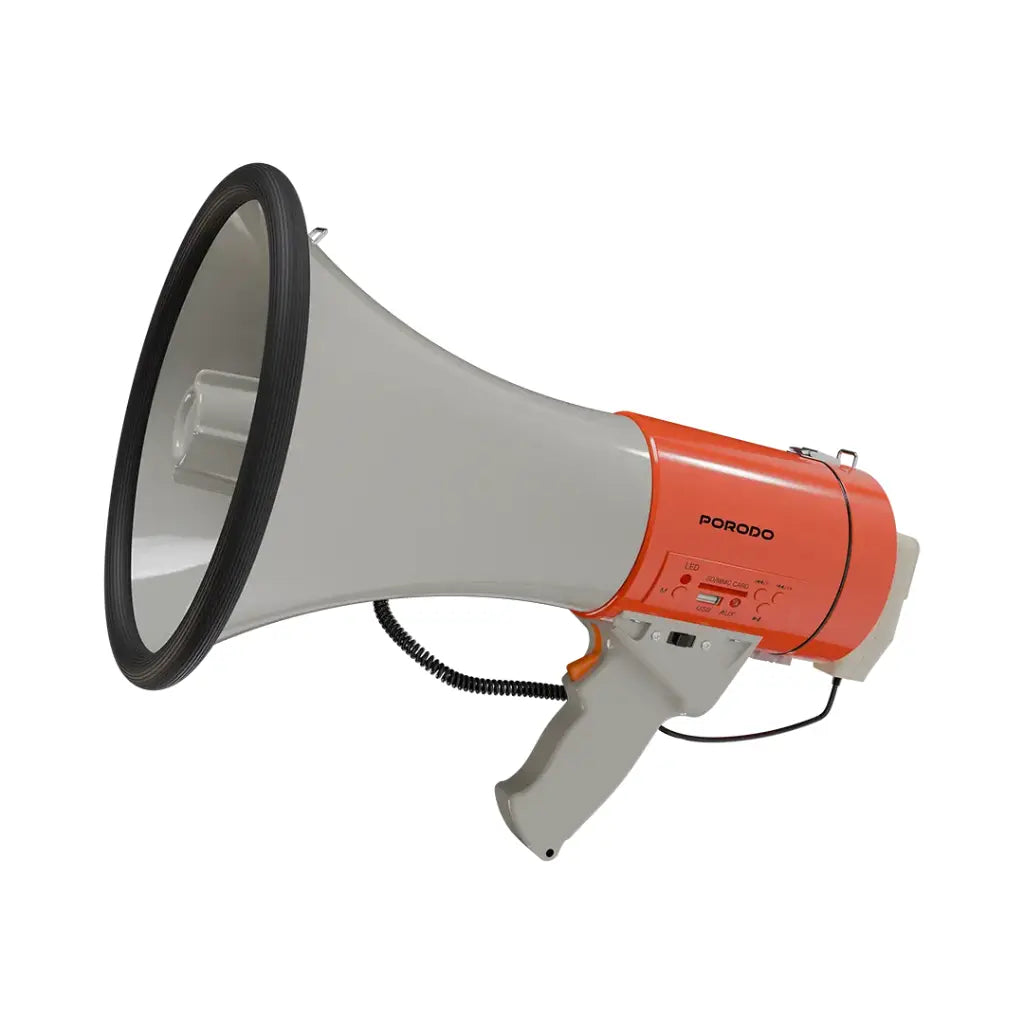 مكبر صوت مع صافرة وبلوتوث بقدرة 50 واط من بورودو - برتقالي | Porodo Lifestyle 50W Siren Bluetooth Speaker and Recorder Megaphone – Orange