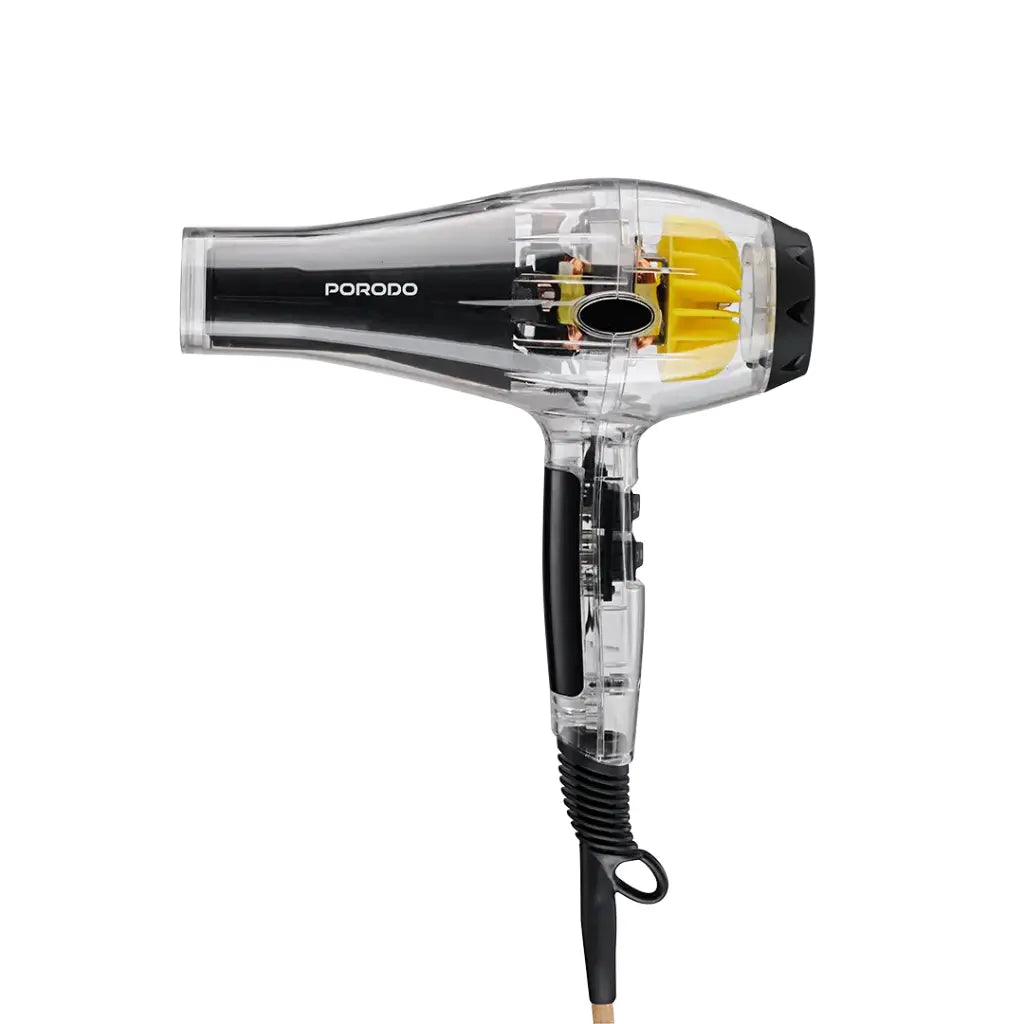 مجفف شعر بهيكل شفاف من بورودو لايف ستايل, بقدرة 2000 واط - اسود | Porodo Lifestyle 2000W Transparent Hair Dryer - Black