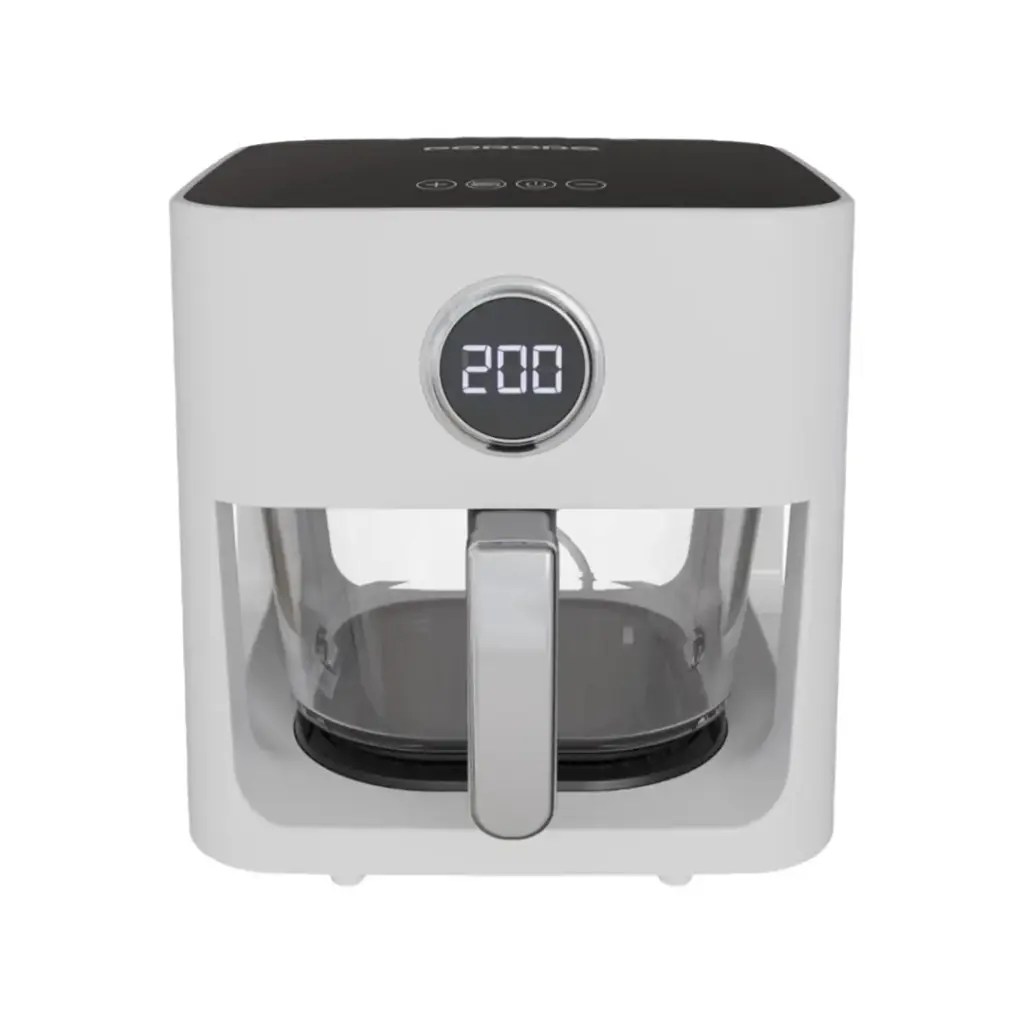 قلاية هوائية بورودو لايف ستايل بسعة 5 لتر, تحكم باللمس وزجاج بانورامي - ابيض | Porodo Lifestyle 5L Touch Swivel Air Fryer with Panoramic Glass View – White.
