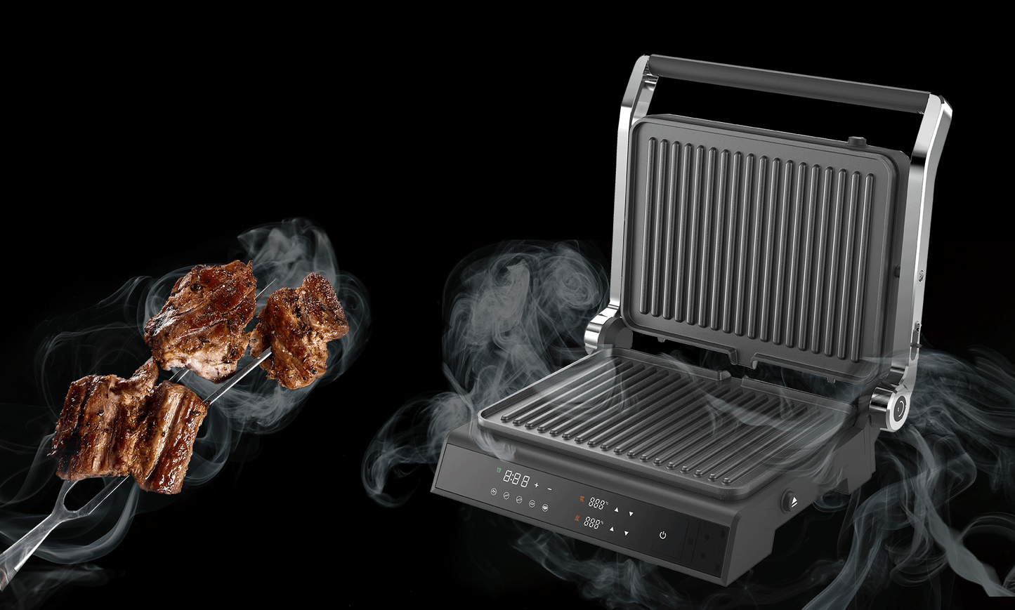 شواية بورودو لايف ستايل الرقمية بسطح زجاجي مع صفيحة قابلة للازالة بقدرة 2000 واط - اسود | Porodo LifeStyle Glasstop Digital Grill with Removable Grill Plate 2000W - Black