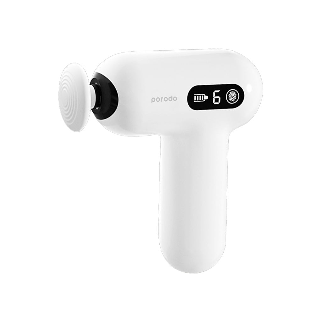 بورودو لايف ستايل مسدس مساج صغير مع 4 رؤوس - ابيض | Porodo Lifestyle Mini Massage Gun with 4 Head – White.