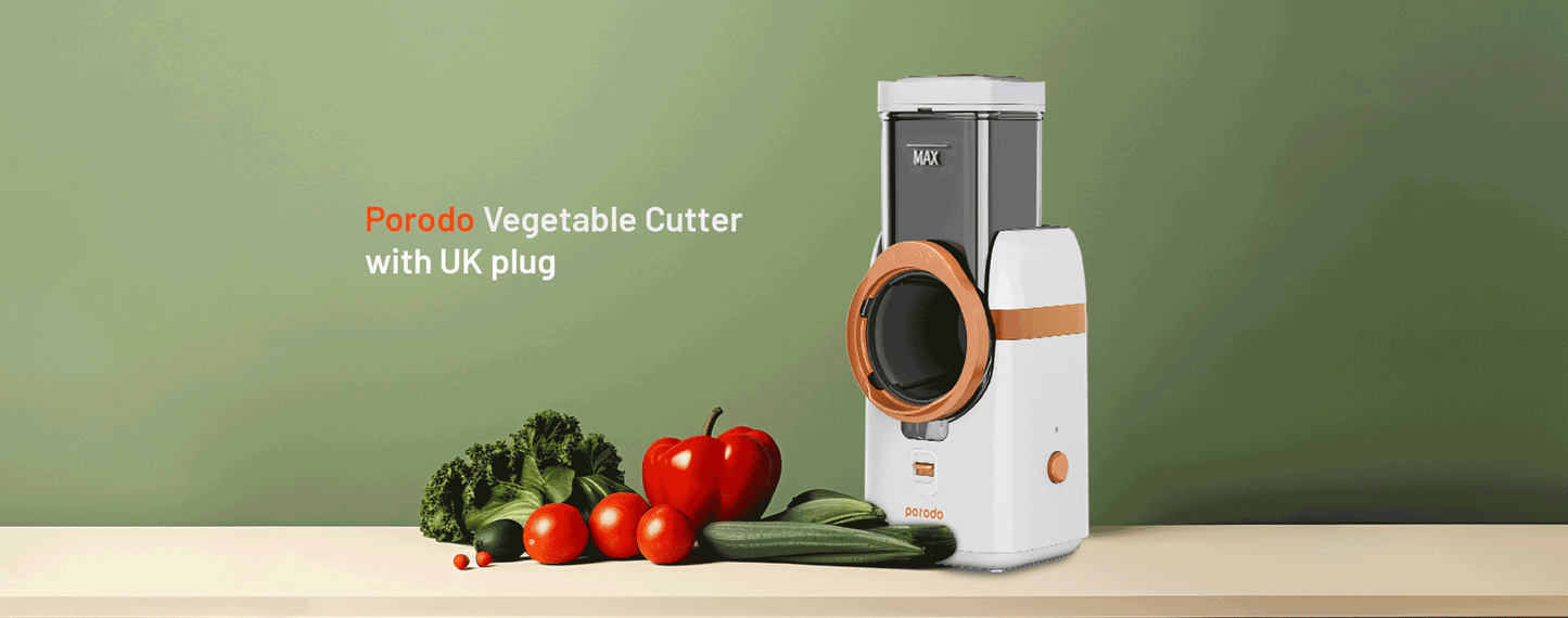قطاعة الخضار الكهربائية بقدرة 80 واط من بورودو لايف ستايل مع قابس بريطاني - ابيض | Porodo LifeStyle Electric Vegetable Cutter 80W with UK Plug - White