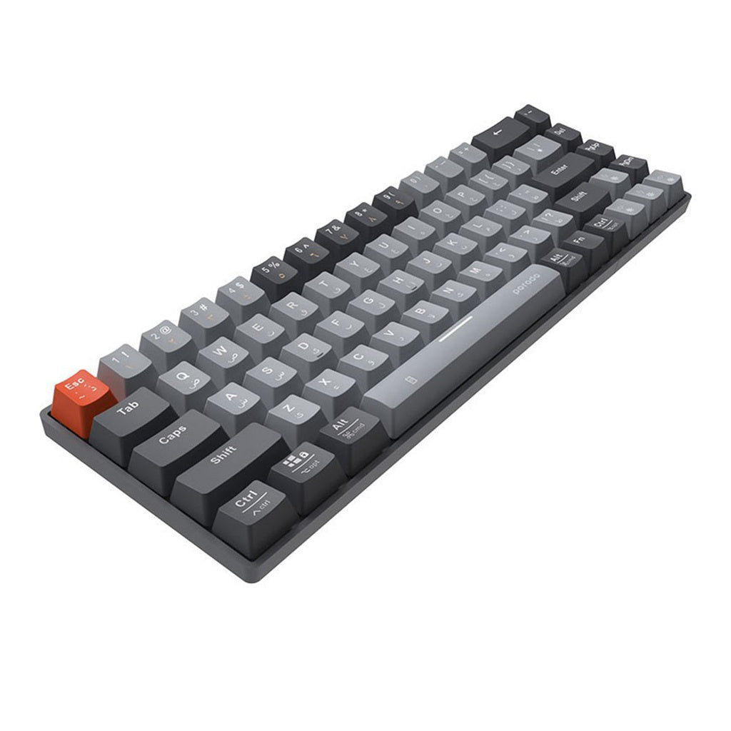 لوحة مفاتيح ميكانيكية من بورودو, لاسلكية ب 68 مفتاح عربي / انكليزي - رمادي | Porodo 68-Keys Wireless Mechanical Keyboard English / Arabic - Gray