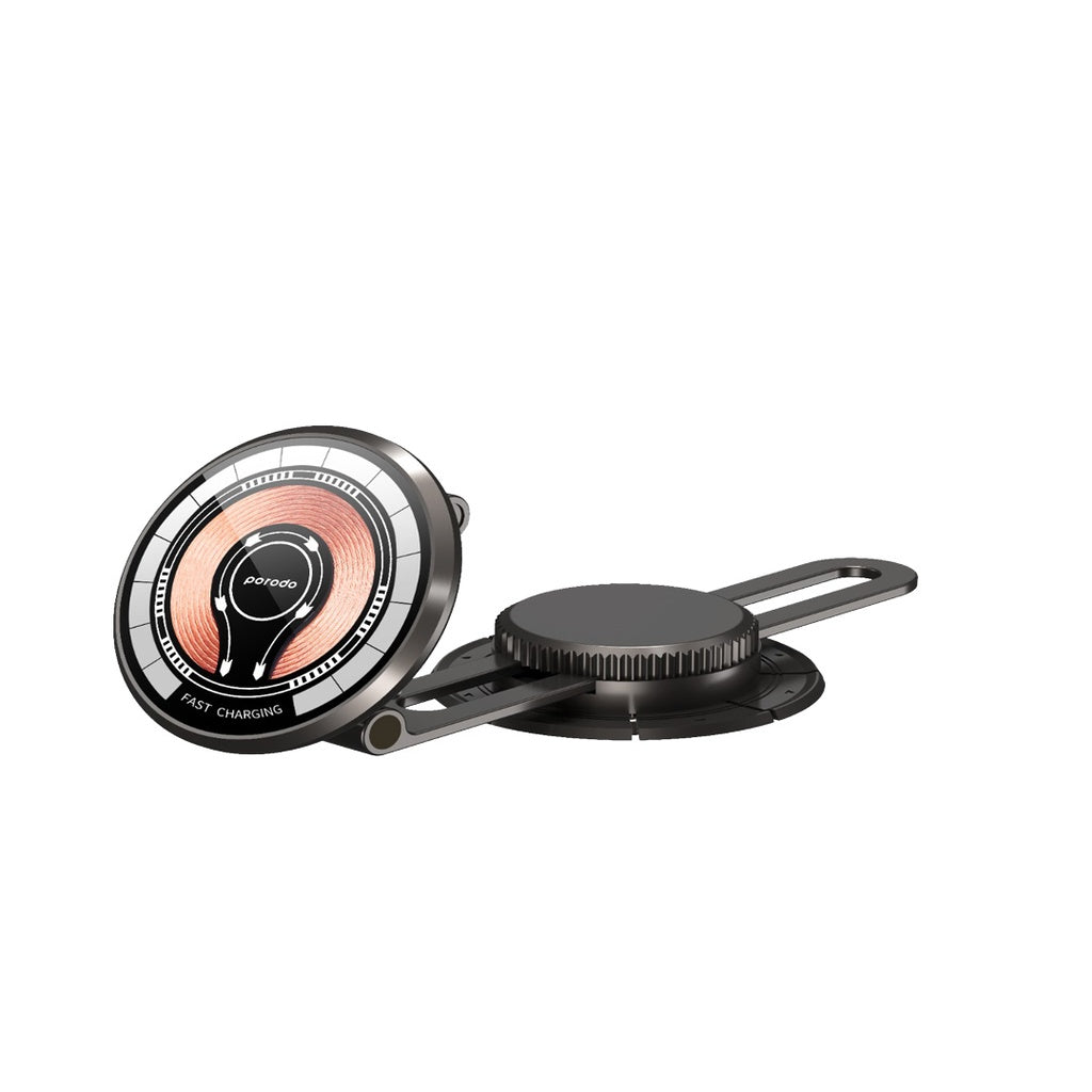 حامل هاتف مغناطيسي مع شحن لاسلكي سريع بطي مزدوج ودوران 360 درجة من بورودو - اسود | Porodo Magnetic Wireless Fast Charging Mount with Double Folding and 360 Rotation - Black
