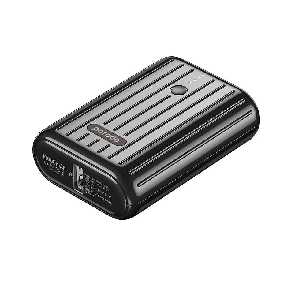 باور بانك بورودو بسعة 10000 مللي امبير مع QC 3.0 و PD بقدرة 20 واط - اسود | Porodo Power Bank 10000mAh QC 3.0 with PD 20W - Black