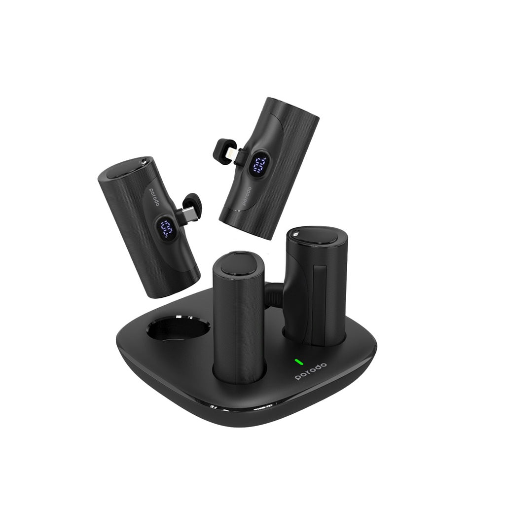 محطة شحن بورودو 4 في 1, باور بانك بسعة 5000 مللي امبير بقدرة شحن سريع 20 واط, موصلين تايب سي وموصلين لايتننغ | Porodo 4in1 Station 5000mAh PD20W Power Bank with 2 Type-C & 2 Lightning Connectors