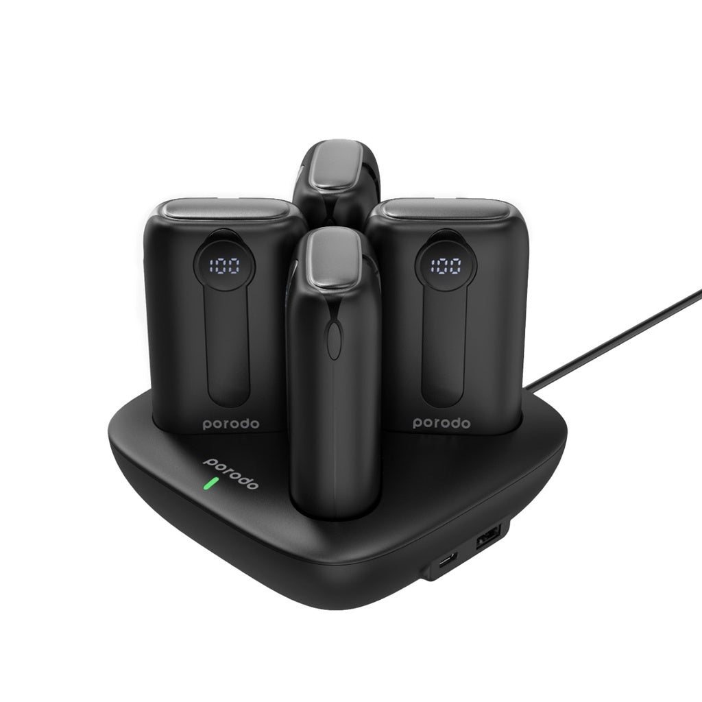 محطة شحن 4 في 1 من بورودو, باور بانك بسعة 10000 مللي امبير مع كيبل تايب سي وكيبل لايتننغ مدمجين | Porodo 10000mAh, 4 Power Bank Station Lightning & Type-C Integrated Cable.