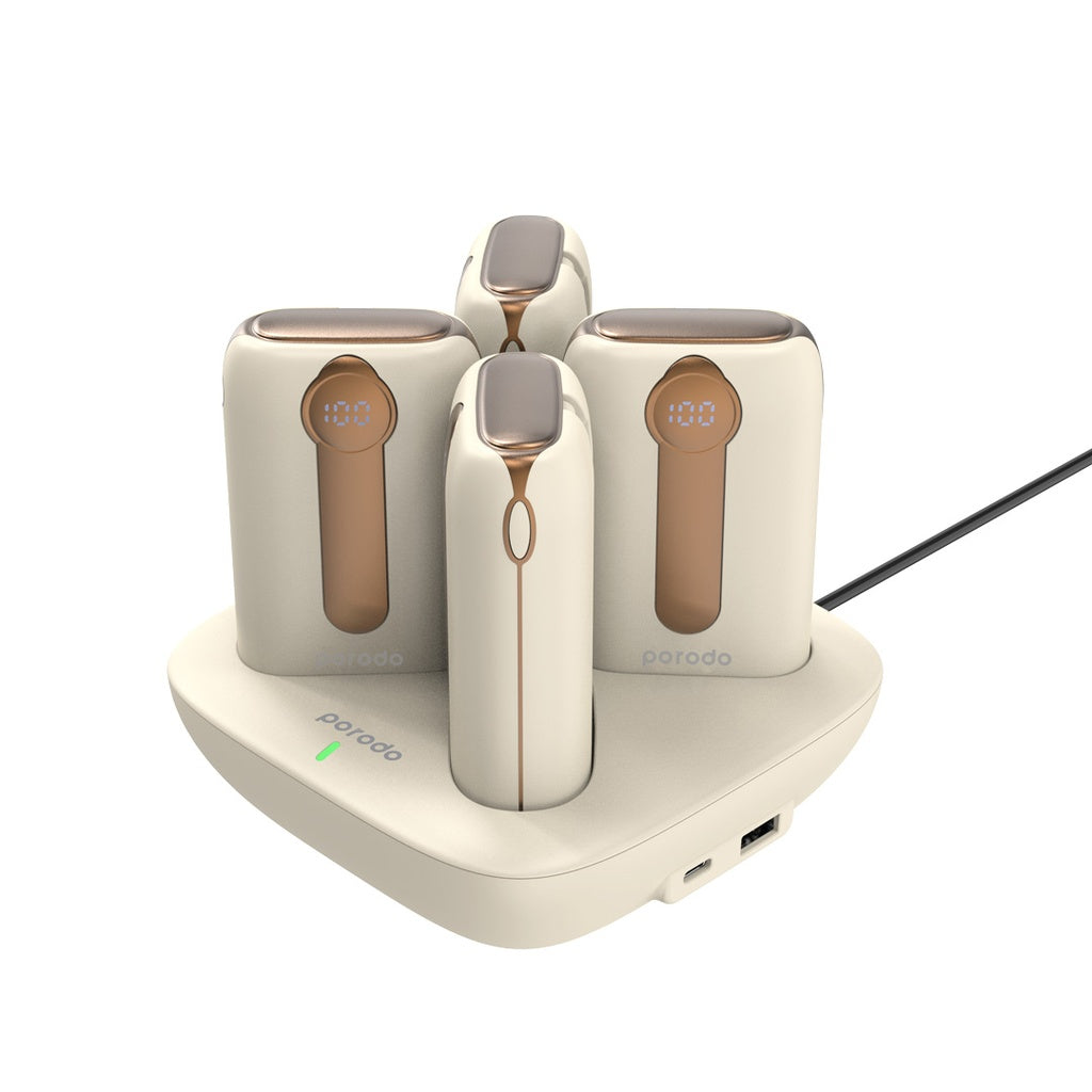 محطة شحن 4 في 1 من بورودو, باور بانك بسعة 10000 مللي امبير مع كيبل تايب سي وكيبل لايتننغ مدمجين | Porodo 10000mAh, 4 Power Bank Station Lightning & Type-C Integrated Cable.