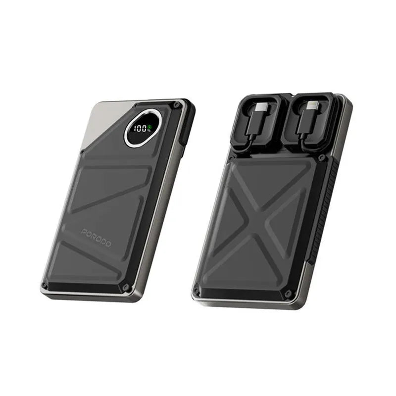 Bankeya Hêzê ya Porodo 10000mAh bi kabloyên Type-C û Lightning ên çêkirî û dîmendera dîjîtal | Bankeya Hêzê ya Porodo 10000mAh 2xType-C, USB-A, Xeta Type-C bi Dîmendera Dîjîtal.