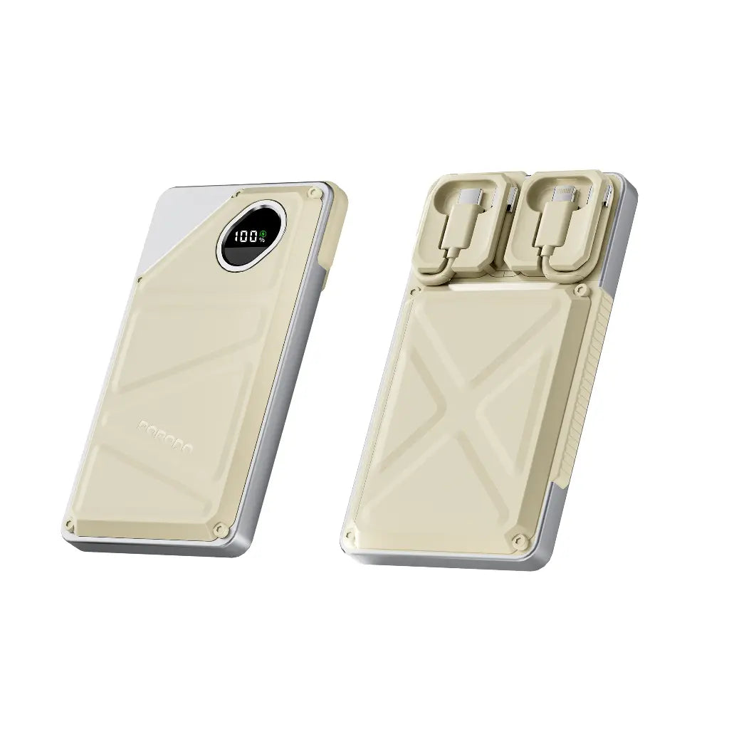 Bankeya Hêzê ya Porodo 10000mAh bi kabloyên Type-C û Lightning ên çêkirî û dîmendera dîjîtal | Bankeya Hêzê ya Porodo 10000mAh 2xType-C, USB-A, Xeta Type-C bi Dîmendera Dîjîtal.