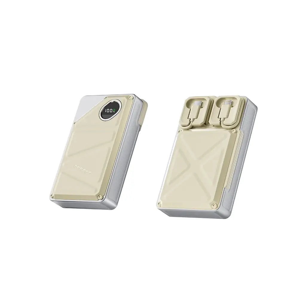 باور بانك بورودو بسعة 20000 مللي امبير مع كيبل تايب سي وكيبل لايتننغ مدمجين وشاشة عرض رقمية - ابيض | Porodo 20000mAh Power Bank, Type-C & Lightning Built-in Cables with Digital Display – White.