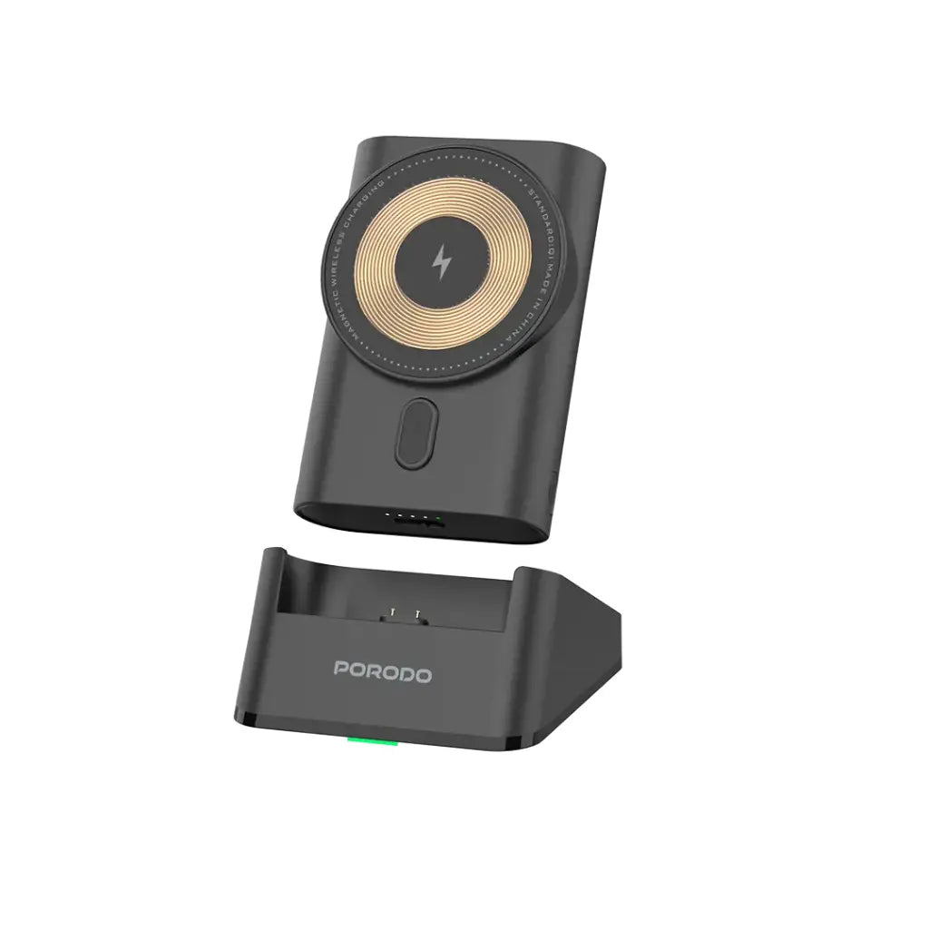 باور بانك بورودو الشفاف 3 في 1 مع ماج سيف بقدرة 40 واط وبطارية بسعة 5200 مللي امبير - اسود | Porodo 40W Portable Transparent 3-in-1 MagSafe Wireless Charging Power Bank 5200mAh - Black.