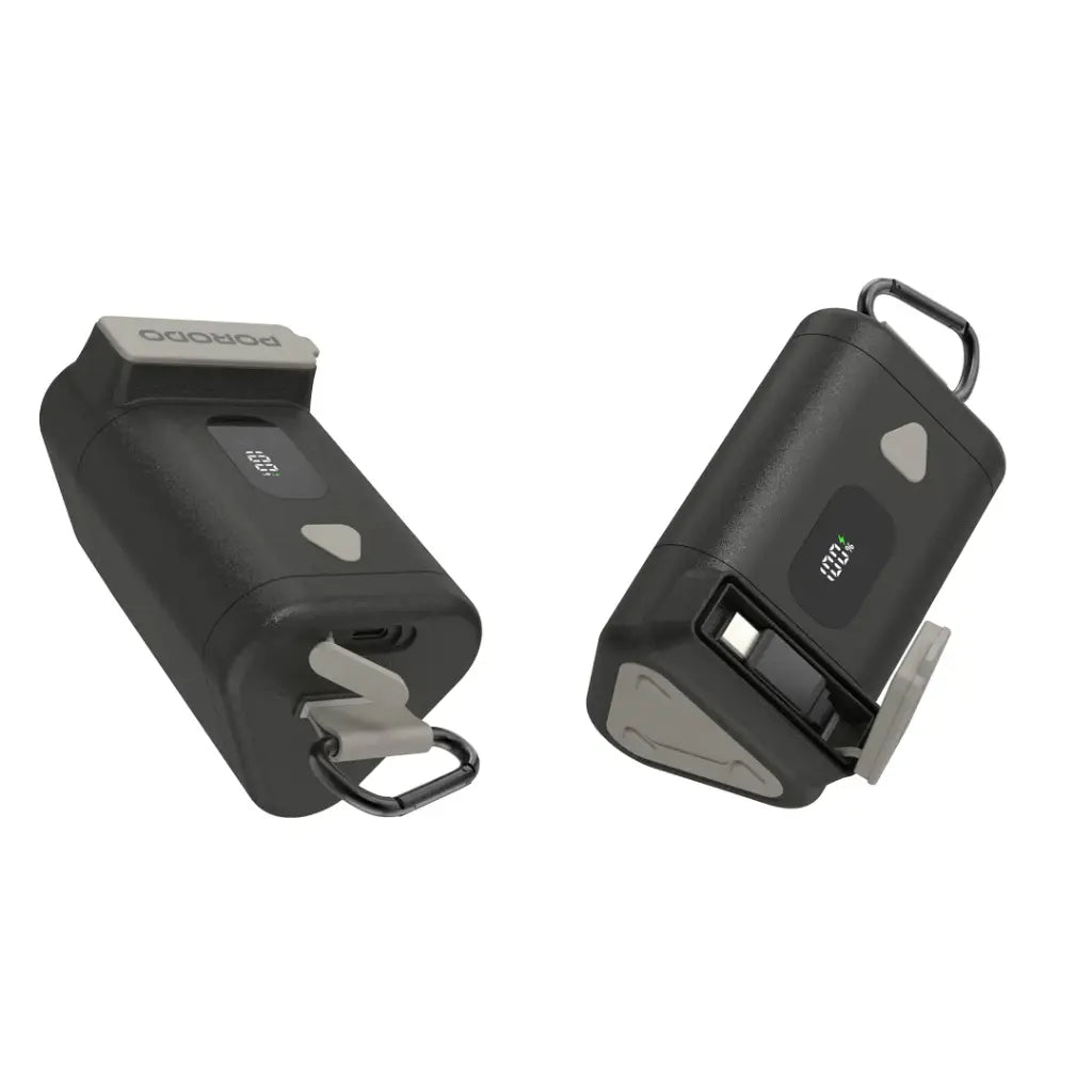 باور بانك بورودو بسعة 15000 مللي امبير بمعيار مقاومة ماء IPX5 وكيبل تايب سي مدمج قابل للسحب - اسود | Porodo IPX5 360° 15000mAh Power Bank with Retractable Type-C Cable - Black.