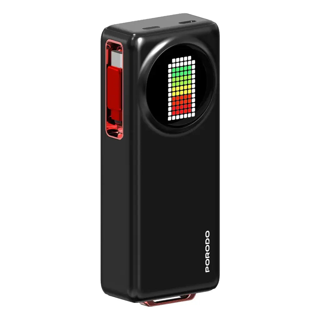 باور بانك بورودو بسعة 10000 مللي امبير, بشاشة عرض متحركة وكيبل تايب سي مدمج قابل للسحب بطول 68 سم | Porodo 10000mAh Animated Display Power Bank 68Cm Retractable Type-C.