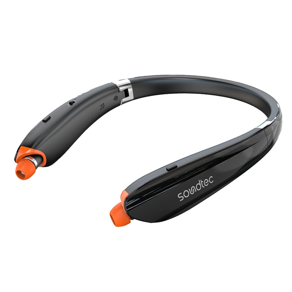 بورودو ساوندتيك سماعة بلوتوث حول الرقبة مع سماعات قابلة للتمديد - اسود | Porodo Soundtec Bluetooth Neck Band with Extendable Earbuds - Black