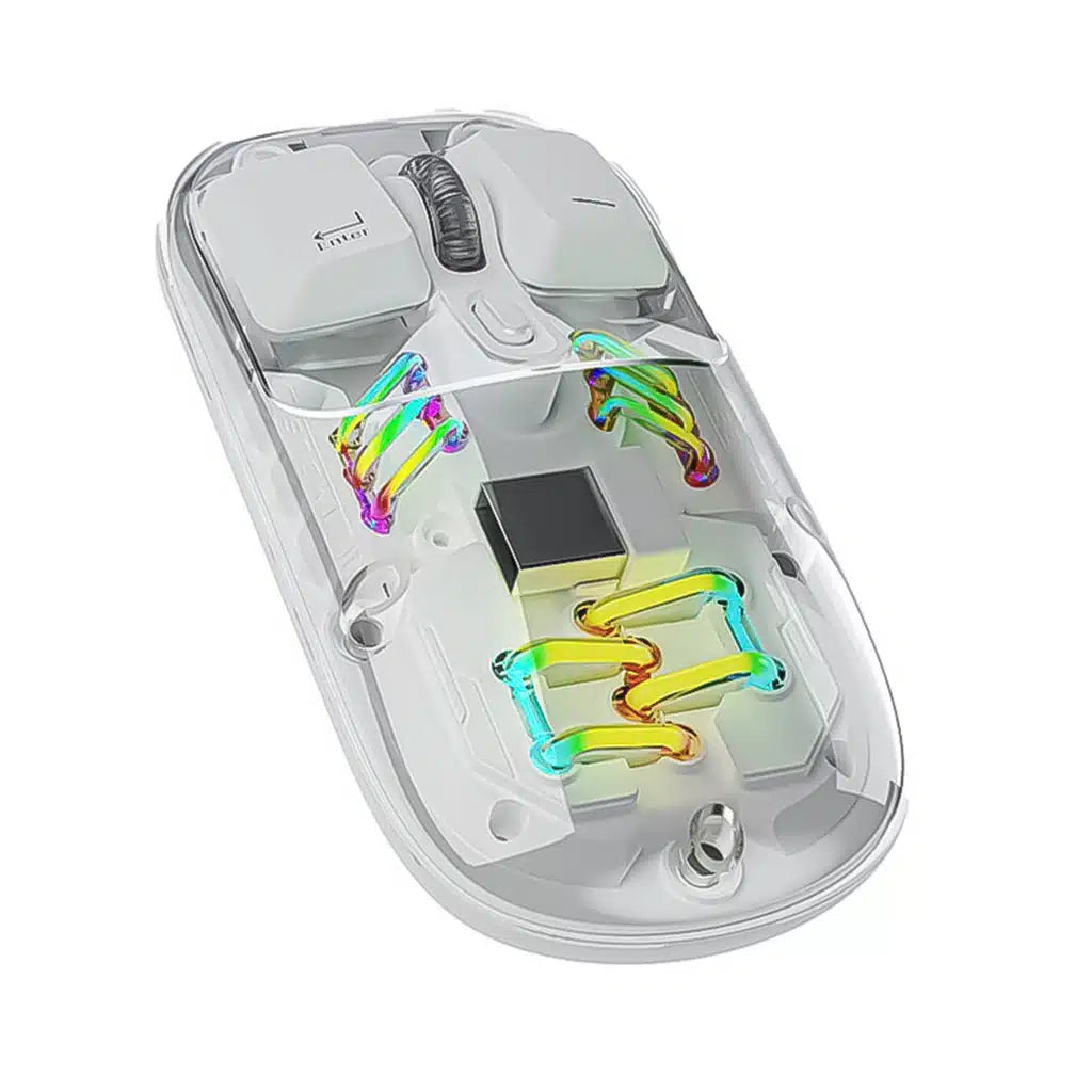 ماوس شفاف مزدوج الوضع 2.4G وبلوتوث من بورودو مع اضائة RGB وقابلية ضبط الحساسية | Porodo Transparent Mouse 2.4G and Bluetooth Dual Mode with RGB & Adjustable DPI.