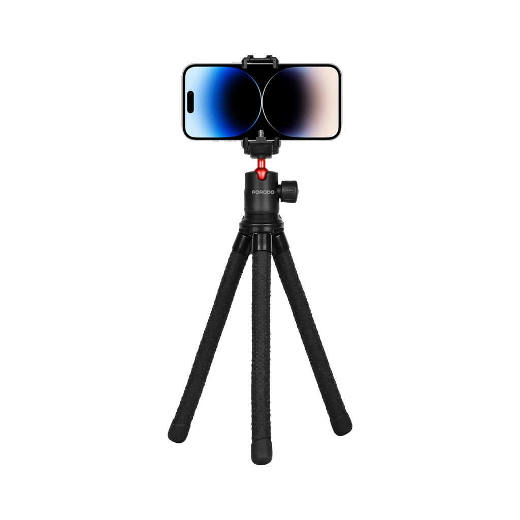 ترايبود مرن وقابل للتمديد مع حامل هاتف من بورودو - اسود | Porodo Flexible Foldable and Extendable Tripod with Phone Holder – Black