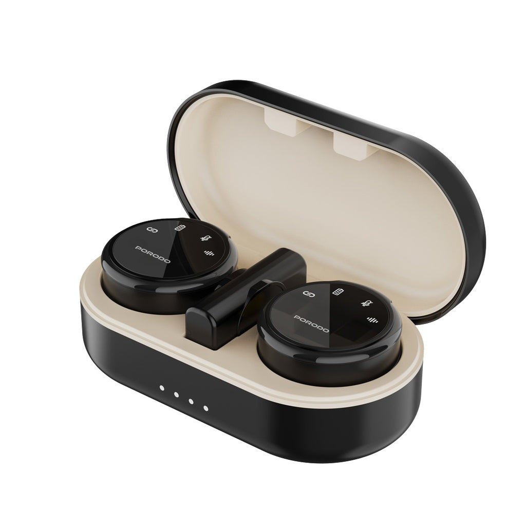 بورودو مايكروفون لاسلكي ثنائي مع علبة شحن - اسود | Porodo Wireless Microphone Dual Mic with Charging Case - Black