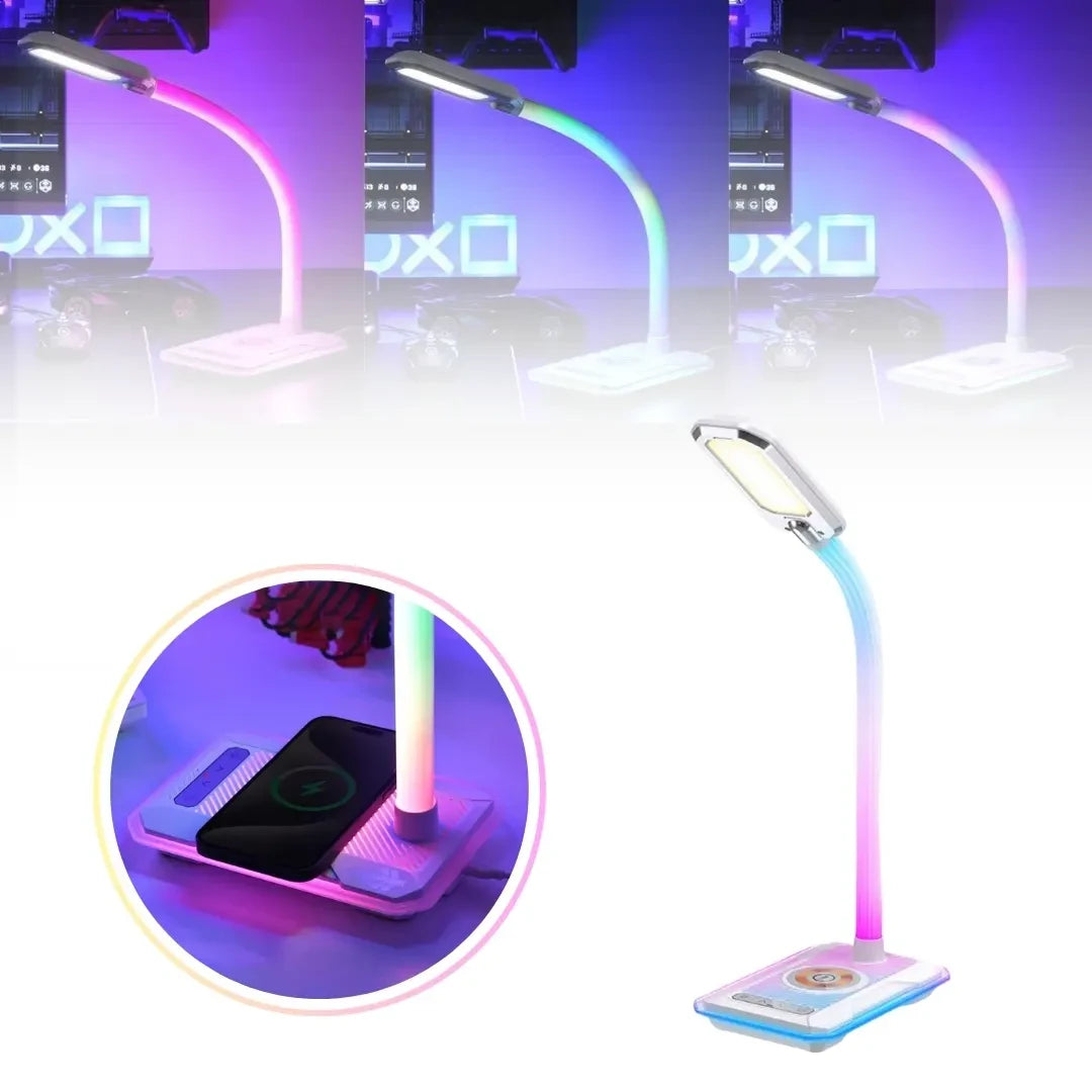 بورودو مصباح مكتبي متعدد الوضائف مع شحن لاسلكي - ابيض | Porodo Multifunctional Esports Desk Lamp with Wireless Charger - White
