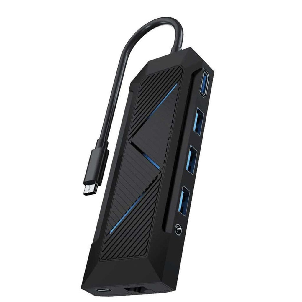 موزع يو اس بي سي 9 في 1 باضائة RGB من بورودو جيمنج, شحن سريع بقدرة 100 واط - اسود | Porodo Gaming RGB 9 in 1 USB-C Hub Gamer's Edition PD 100W - Black