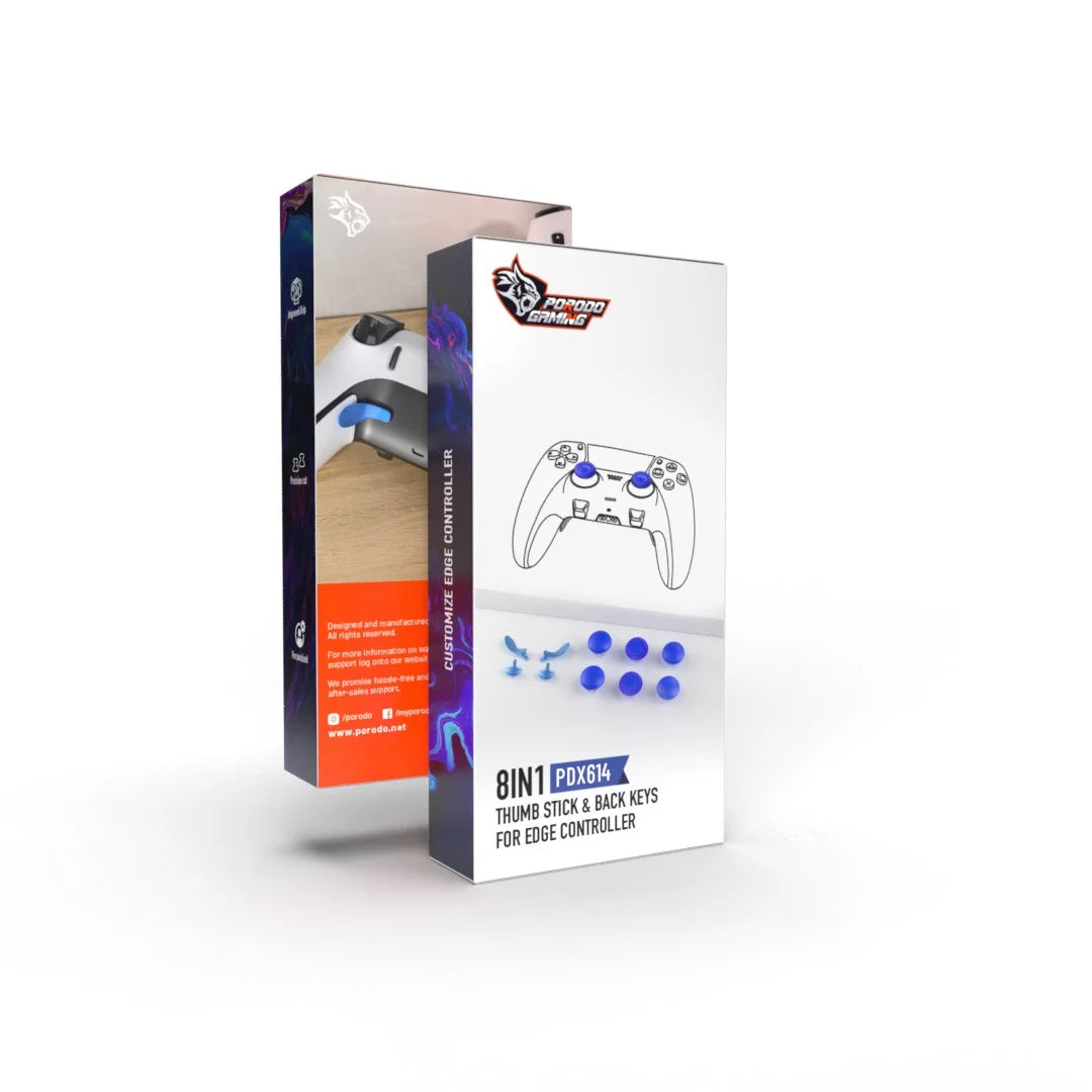 مجموعة بورودو جيمنج 8 في 1 لاذرع تحكم PS5 Edge, اغطية عصي + ازرار خلفية | Porodo Gaming PS5 Edge Controller 8 in 1 Thumb Stick Caps + Back Buttons Combo