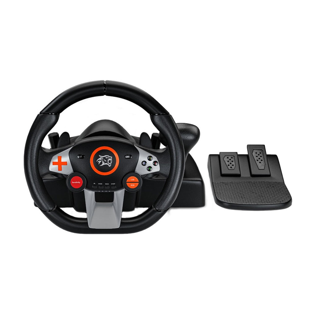 عجلة قيادة العاب 7 في 1 من بورودو جيمنج, مع دواسات وذراع تبديل السرعة - اسود | Porodo Gaming 7-in-1 Steering Wheel with Pedals & Gear Lever – Black