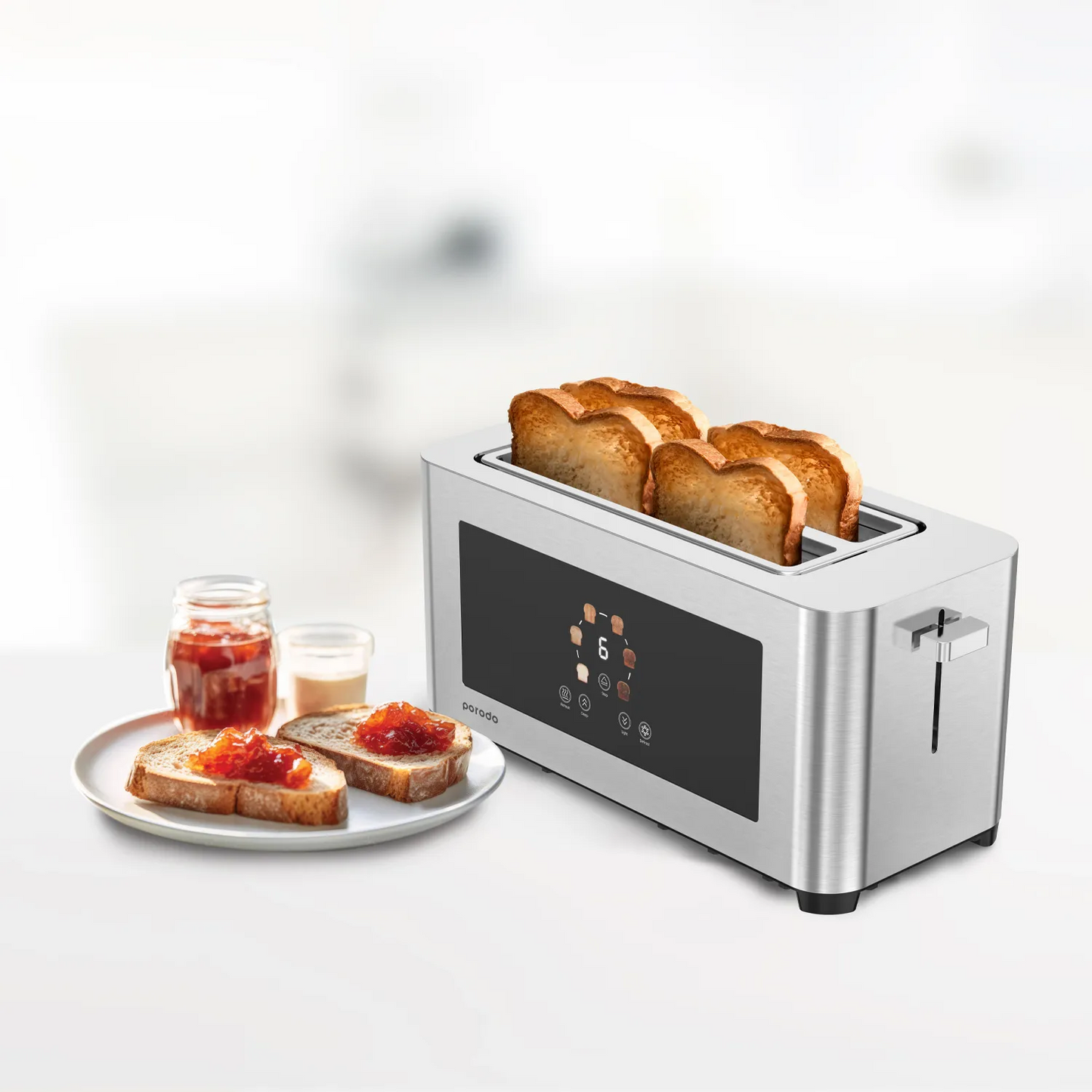 محمصة رقمية 4 شرائح بوب اب  من بورودو لايف ستايل, بقدرة 850 واط - فضي | Porodo Lifestyle 4-Slice Digital Pop up Toaster 850W - Silver