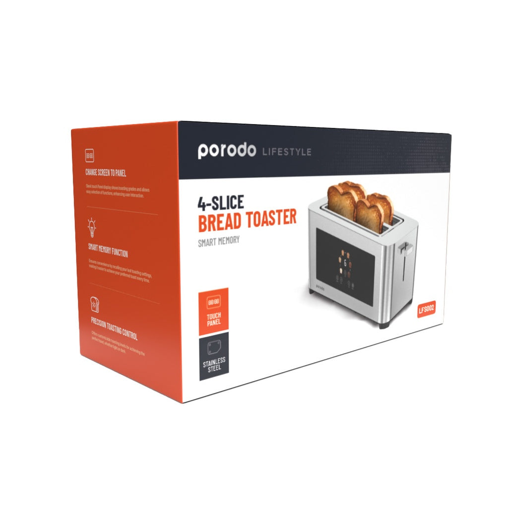 محمصة رقمية 4 شرائح بوب اب  من بورودو لايف ستايل, بقدرة 850 واط - فضي | Porodo Lifestyle 4-Slice Digital Pop up Toaster 850W - Silver